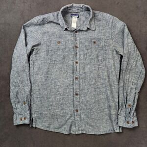 Patagonia Migration Hemp Shirt Men Small Blue Long Sleeve Button Up Cotton Blend